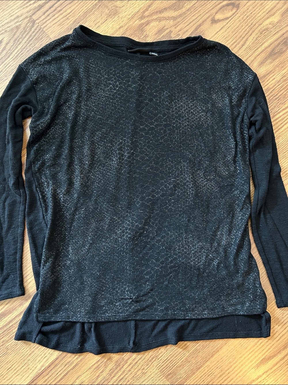 a.n.a Black Long-Sleeve Metallic Knit Top